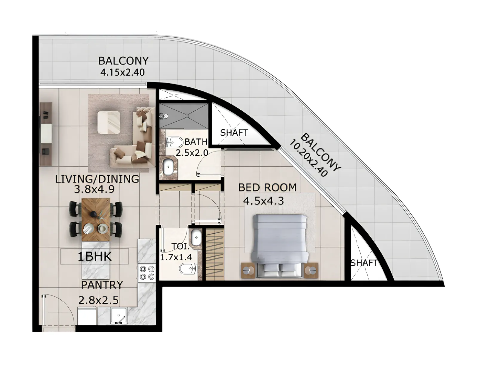 Mayfair Gardens 1 bed floor plan, 865 sqft