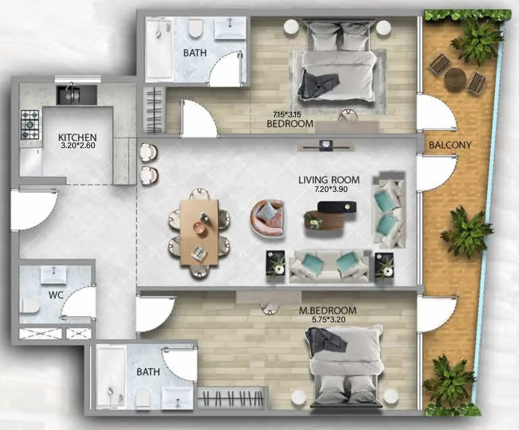 311 Boulevard 2 bed floor plan, 1,230 sqft