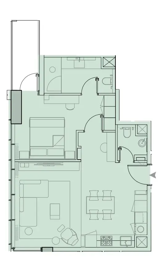 Wynwood Horizon 1 bed floor plan, 734 sqft