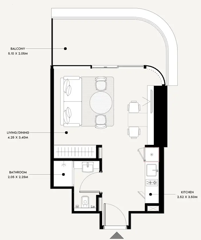 Azizi Milan Studio floor plan, 449 sqft