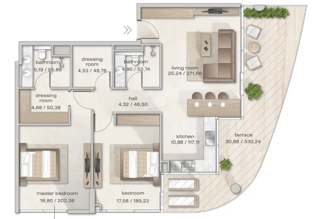 Zephyra Residences 2 bed floor plan, 1,469 sqft