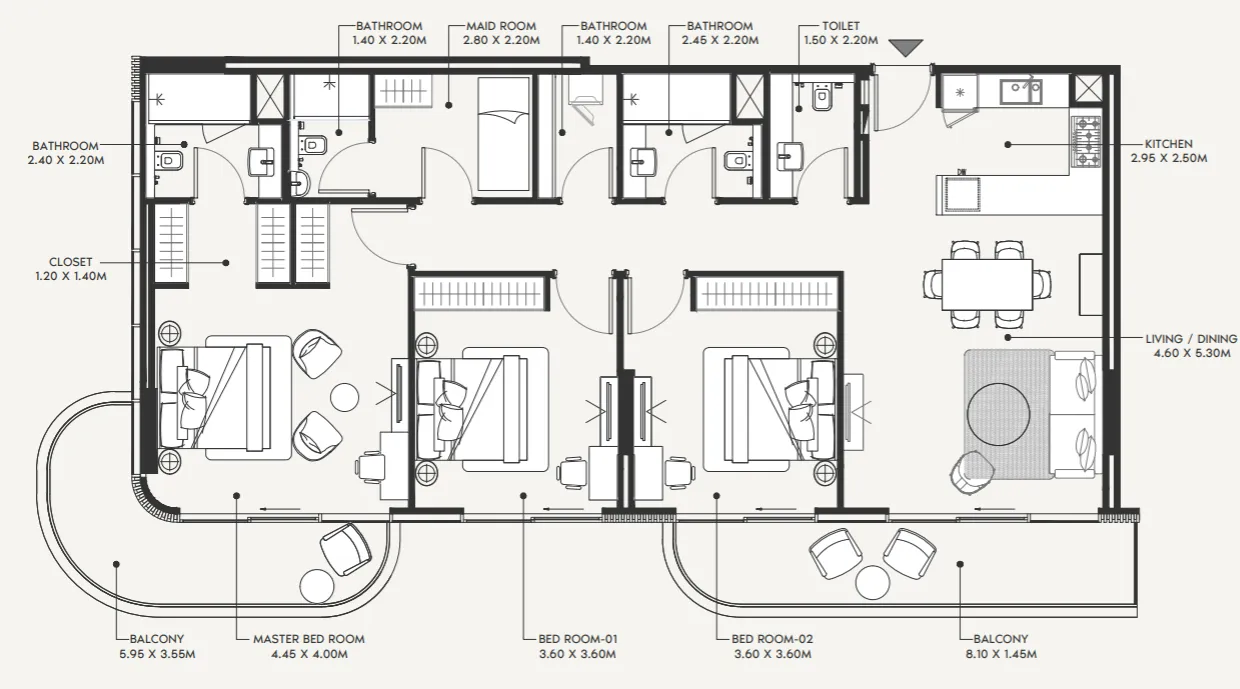 Azizi Amir 3 bed floor plan, 1,726 sqft
