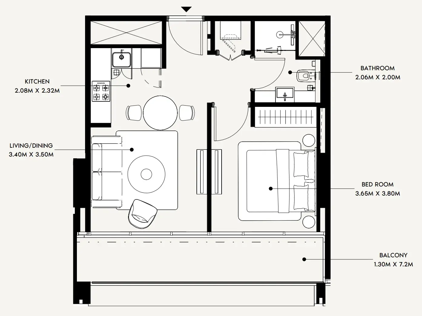 Creek Views 4 1 bed floor plan, 555 sqft