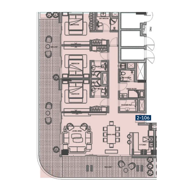 The Blue Beach Residence 3 bed floor plan, 2,611 sqft