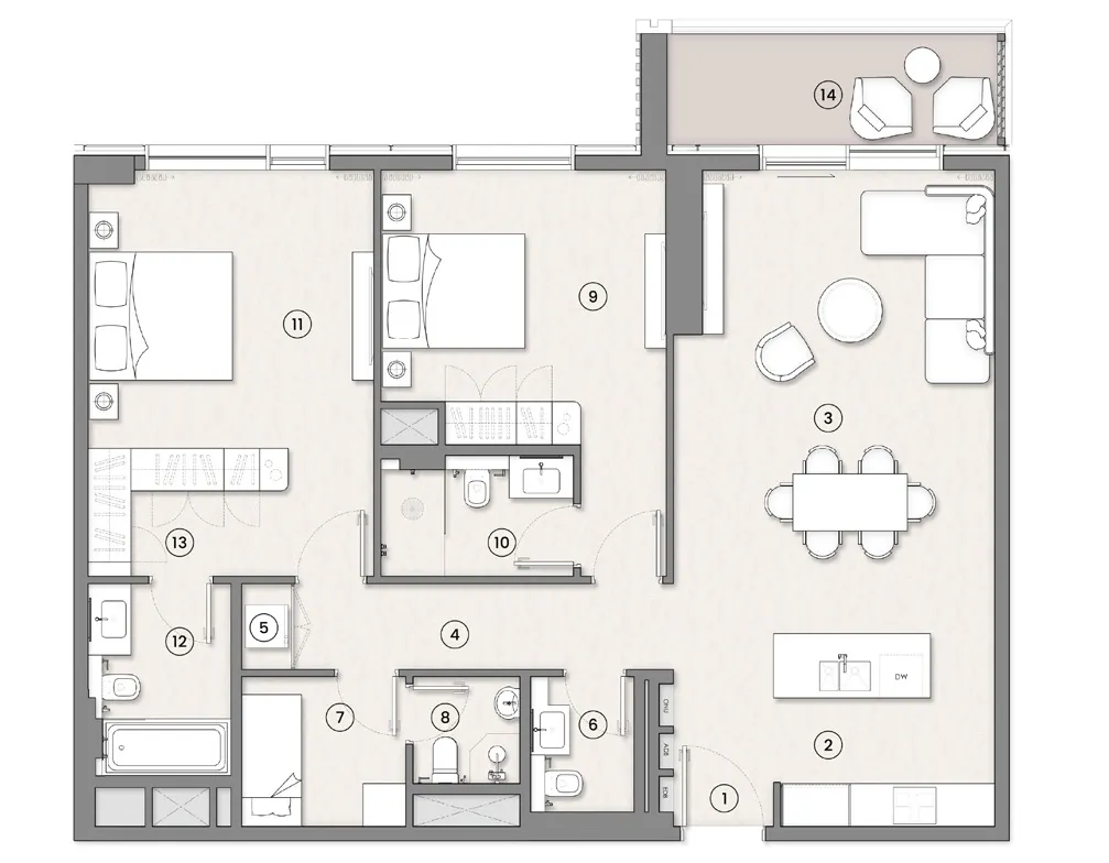 Tara Park 2 bed floor plan, 1,305 – 1,789 sqft