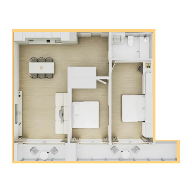 Serene Condo Layan 2 bed floor plan, 947 sqft