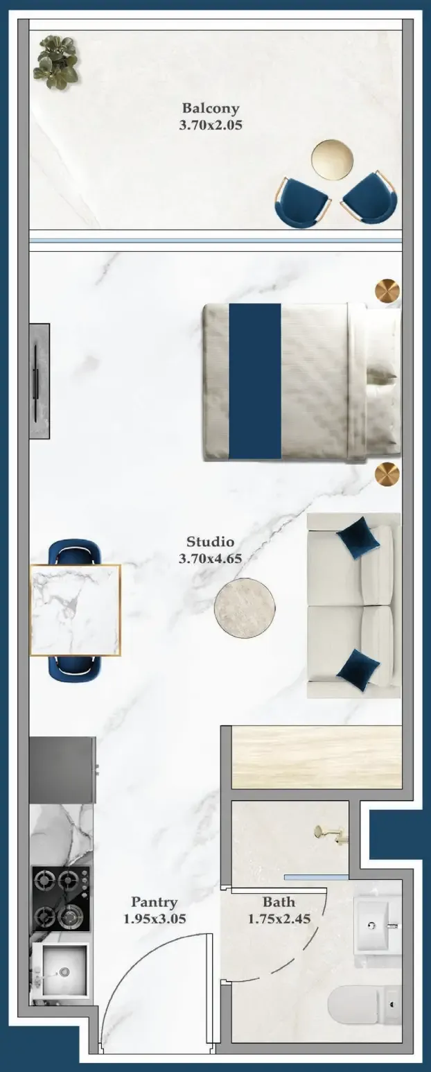 Serenz Studio floor plan, 397 sqft