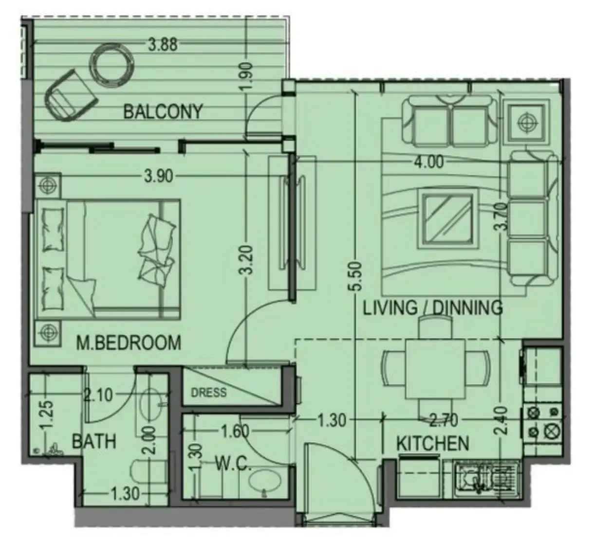 Celia Heights 1 bed floor plan, 605 sqft