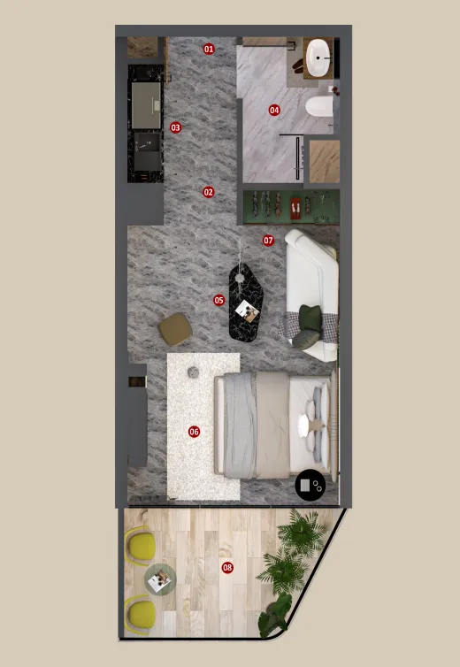 Elanora by Zoya Studio floor plan, 395 sqft