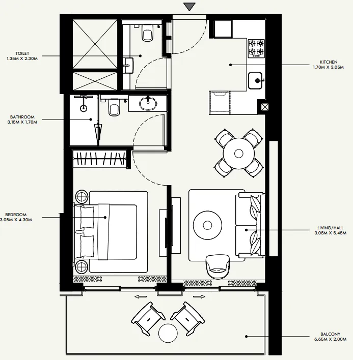 Azizi Venice 1 bed floor plan, 730 – 732 sqft