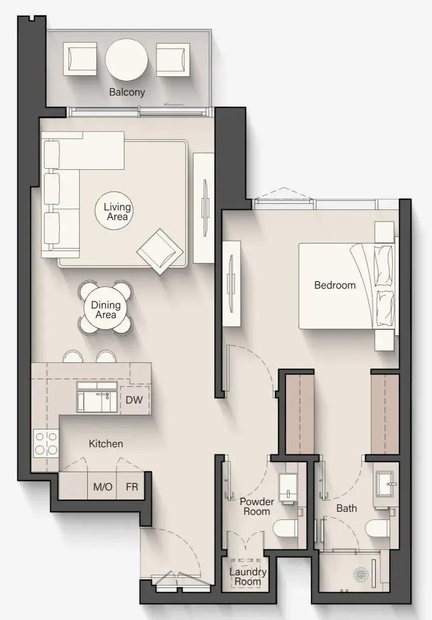 Eltiera Views 1 bed floor plan, 818 sqft