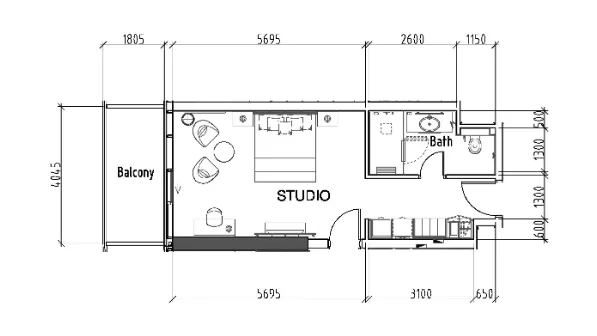 Damac Hills - Radisson Dubai Studio floor plan, 495 sqft