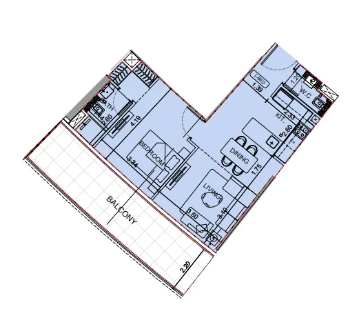 Binghatti Aquarise 1 bed floor plan, 823 sqft