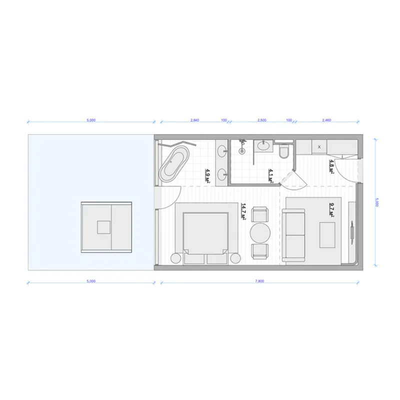 Bloom Hotel Melasti 1 bed floor plan, 411 sqft