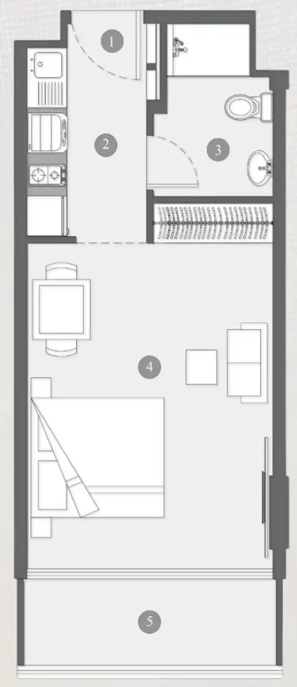 Elevia Residences  Studio floor plan, 407 sqft