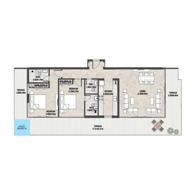 Trinity 2 bed floor plan, 1,945 sqft