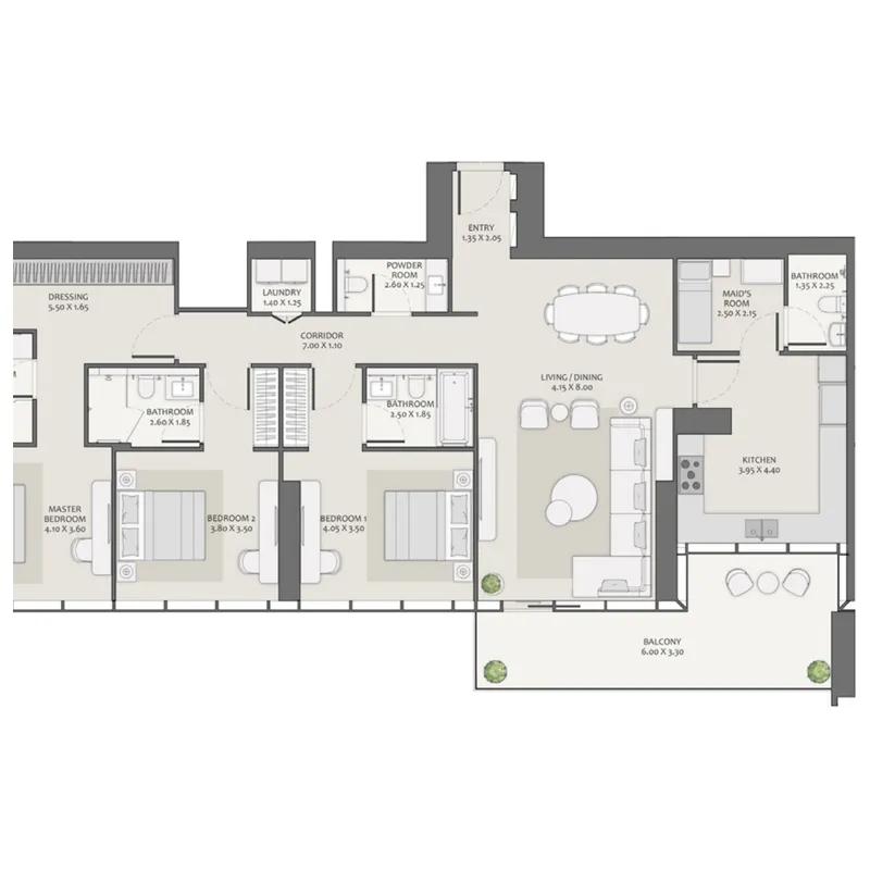 Avenue Park Towers 2 at Wasl 1 3 bed floor plan, 2,119 sqft