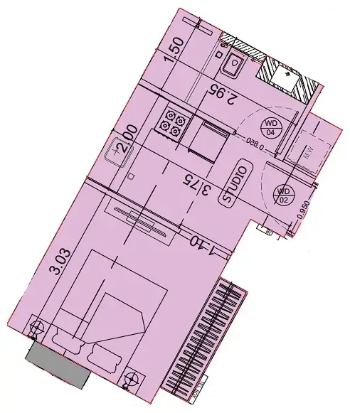 Binghatti HillCrest Studio floor plan, 724 sqft