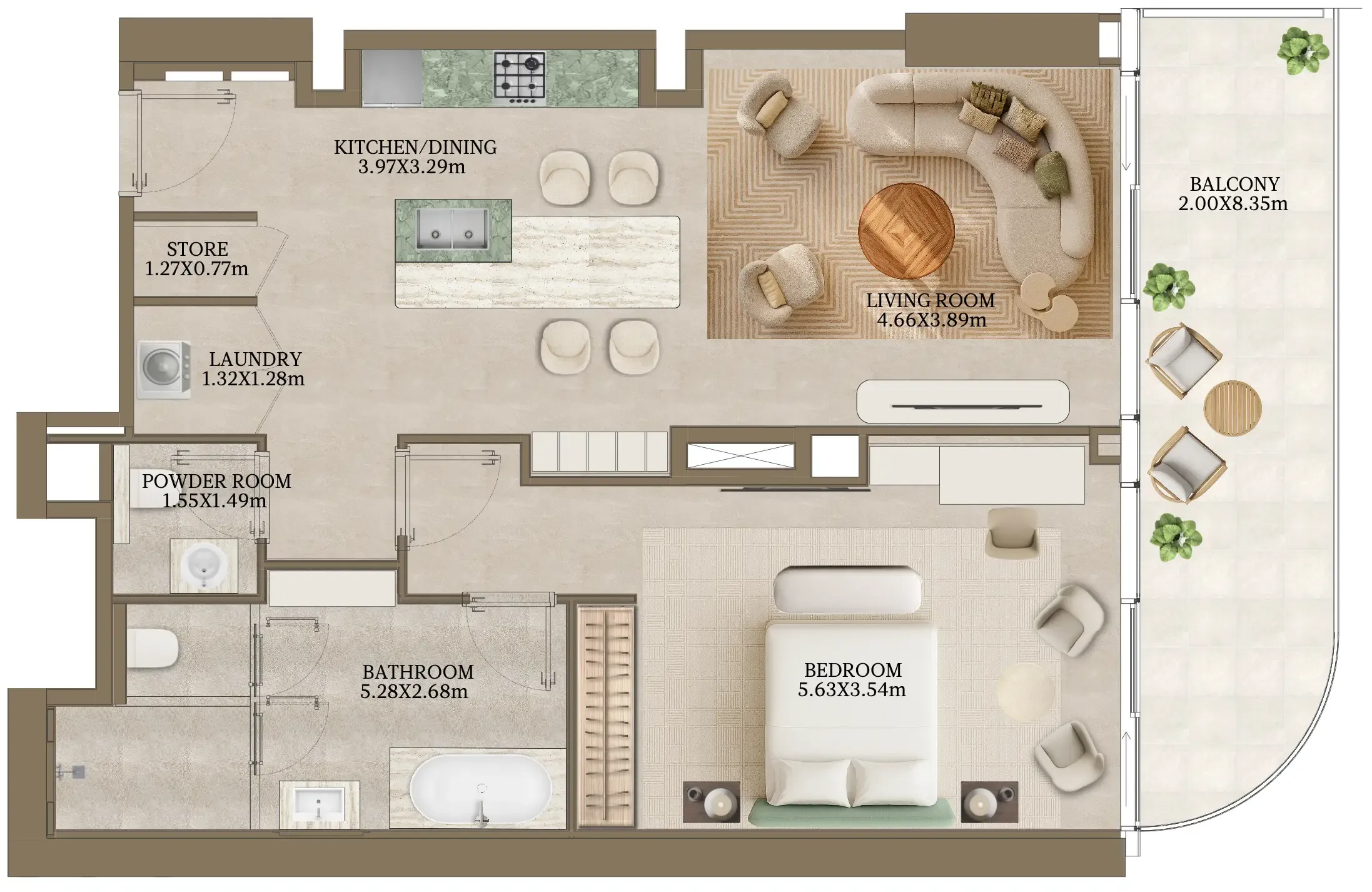 Nasim Al Bahr Residences 1 bed floor plan, 1,142 sqft