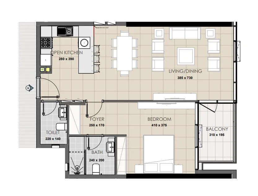 Palatium Residence 1 bed floor plan, 840 sqft