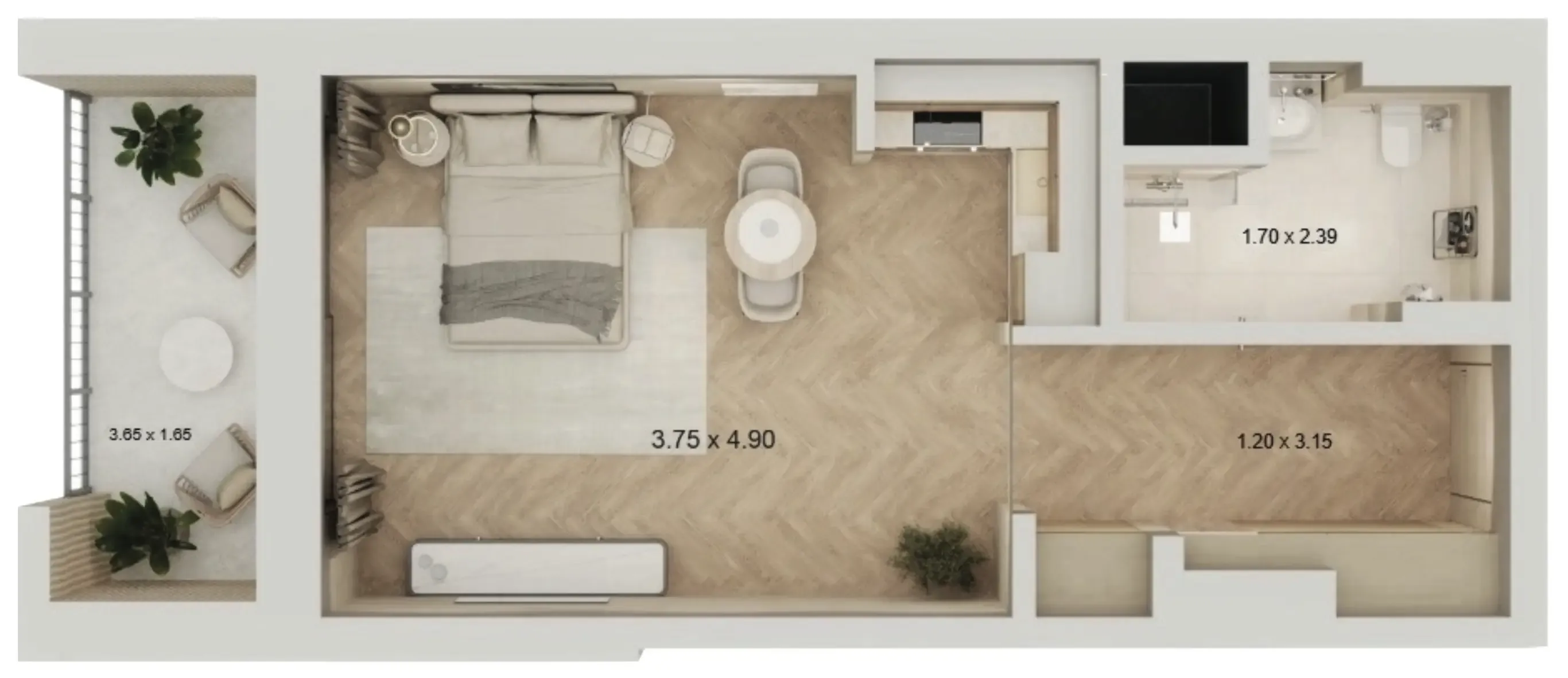 Arisha Terraces Studio floor plan, 448 sqft