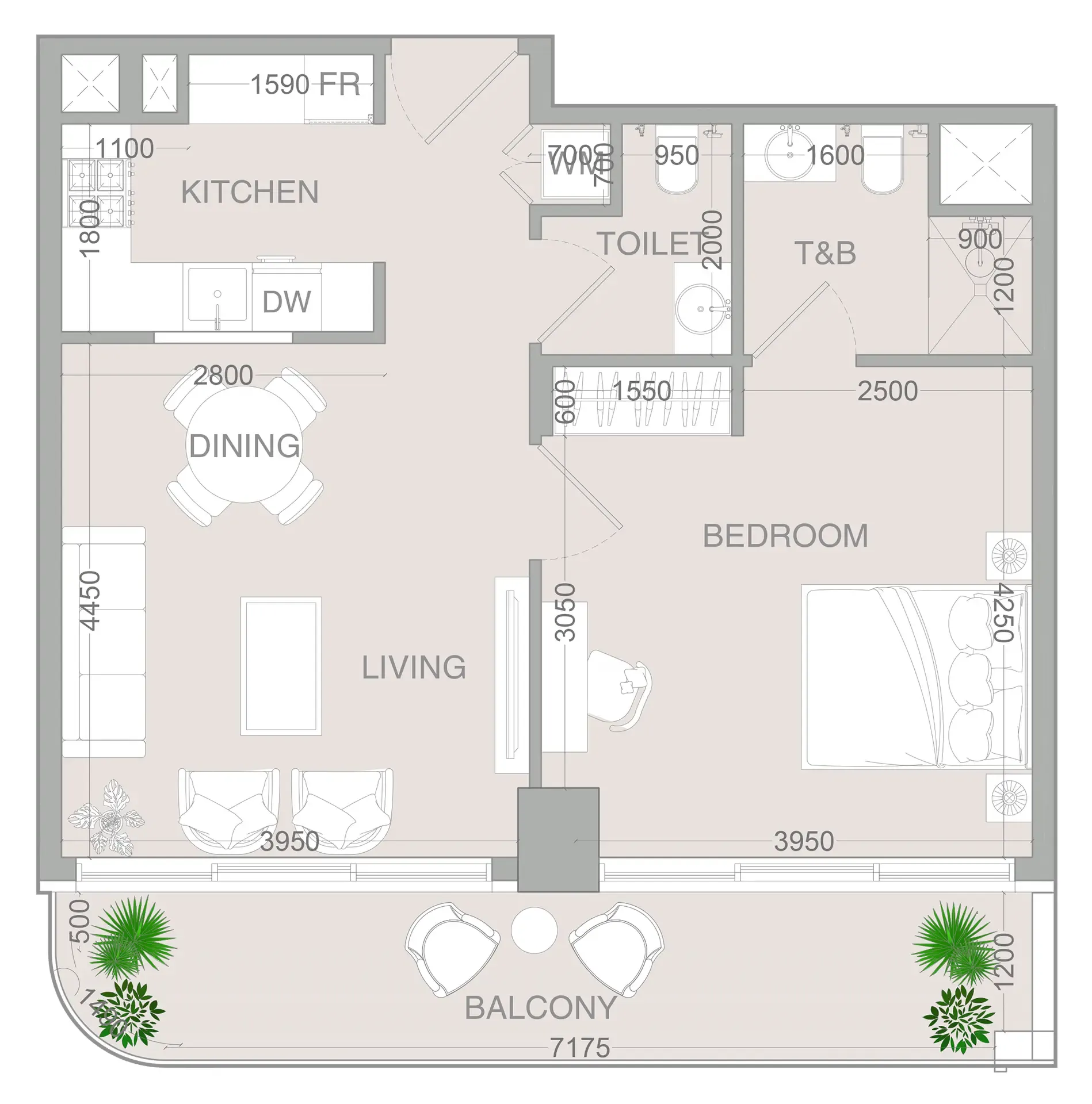 VERDAN1A 4 1 bed floor plan, 756 sqft