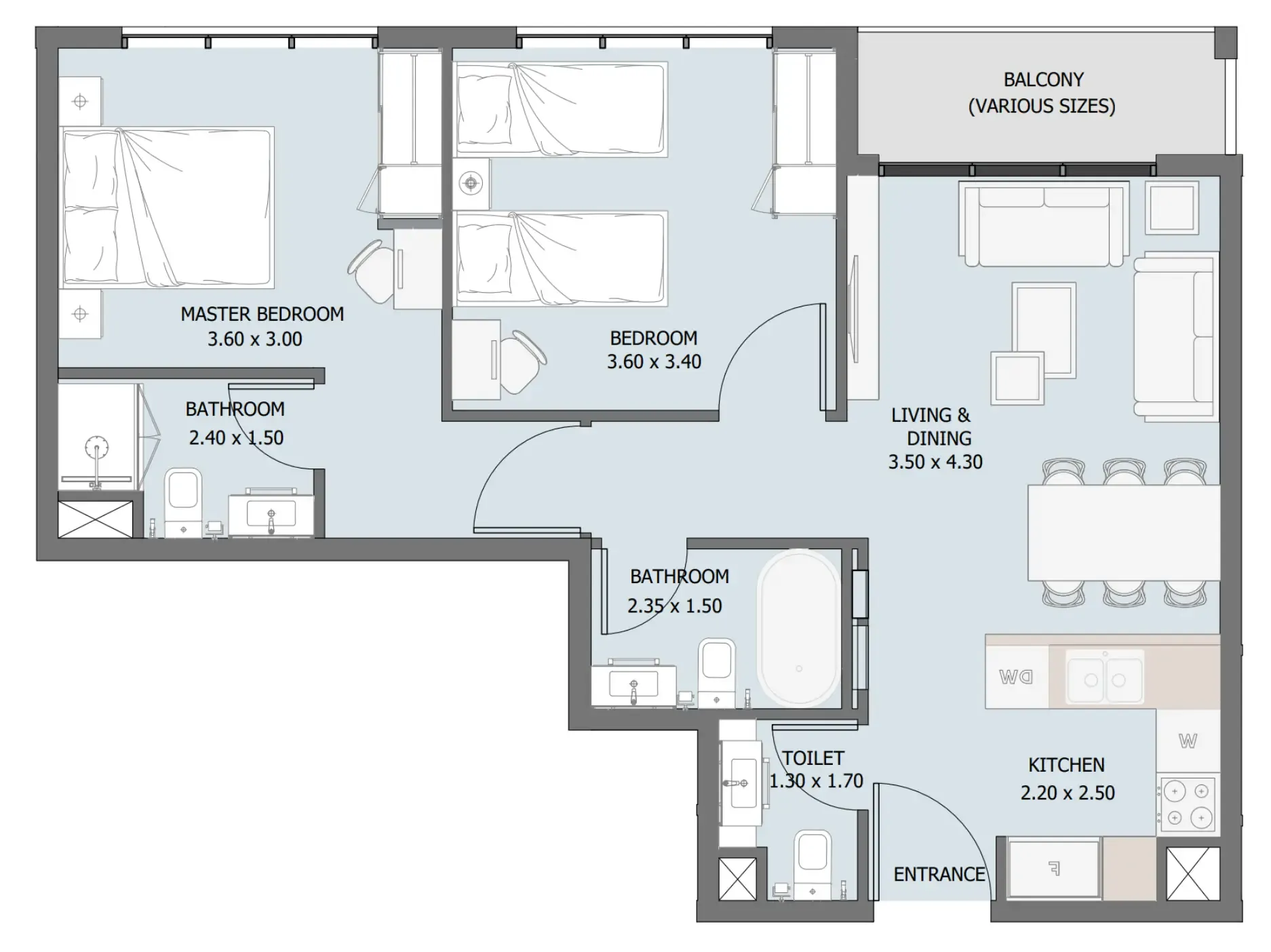 Verdana III 2 bed floor plan, 782 sqft