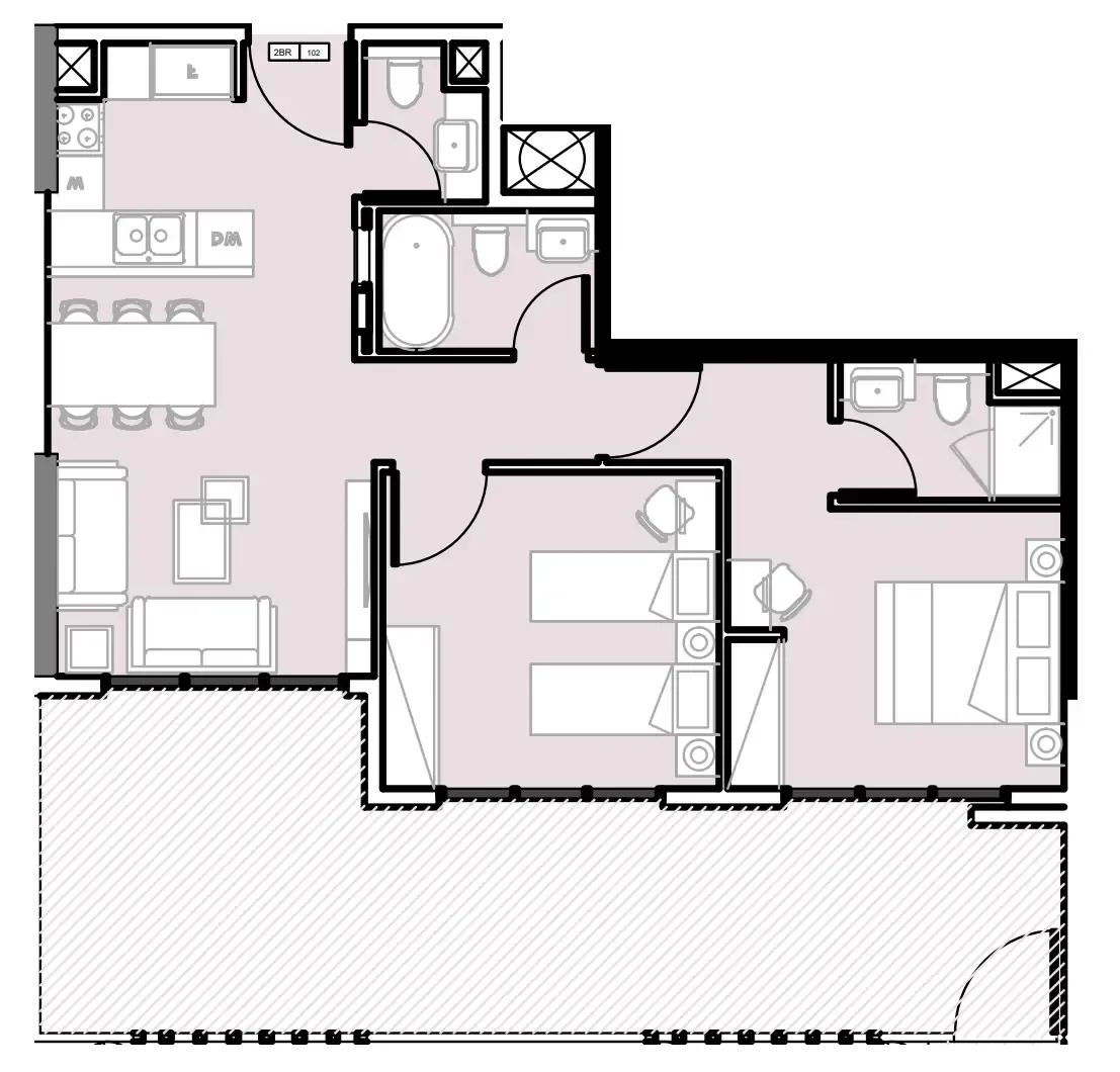 Verdana III 2 bed floor plan, 1,077 sqft
