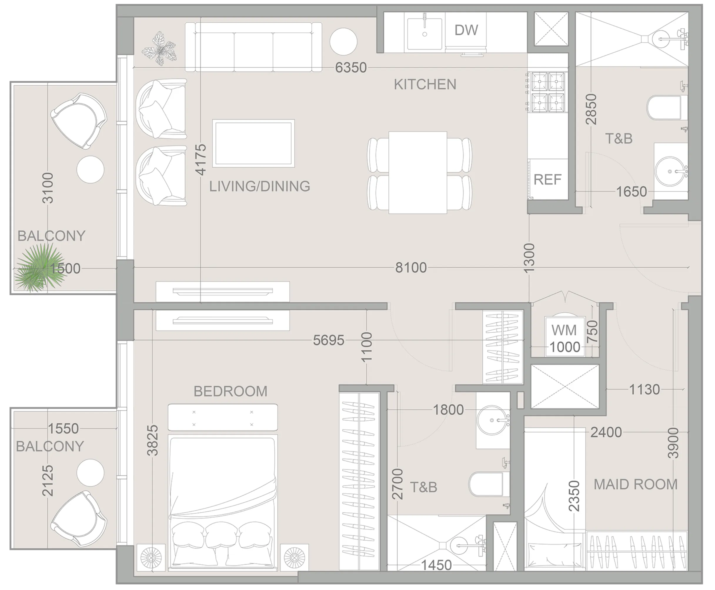 1WOOD Residence 2 1 bed floor plan, 830 sqft