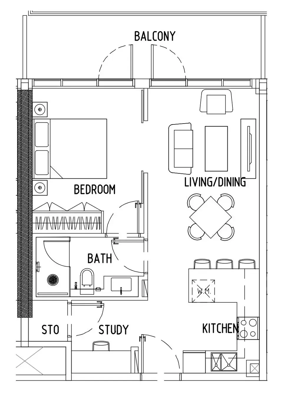Damac District 1 bed floor plan, 657 sqft