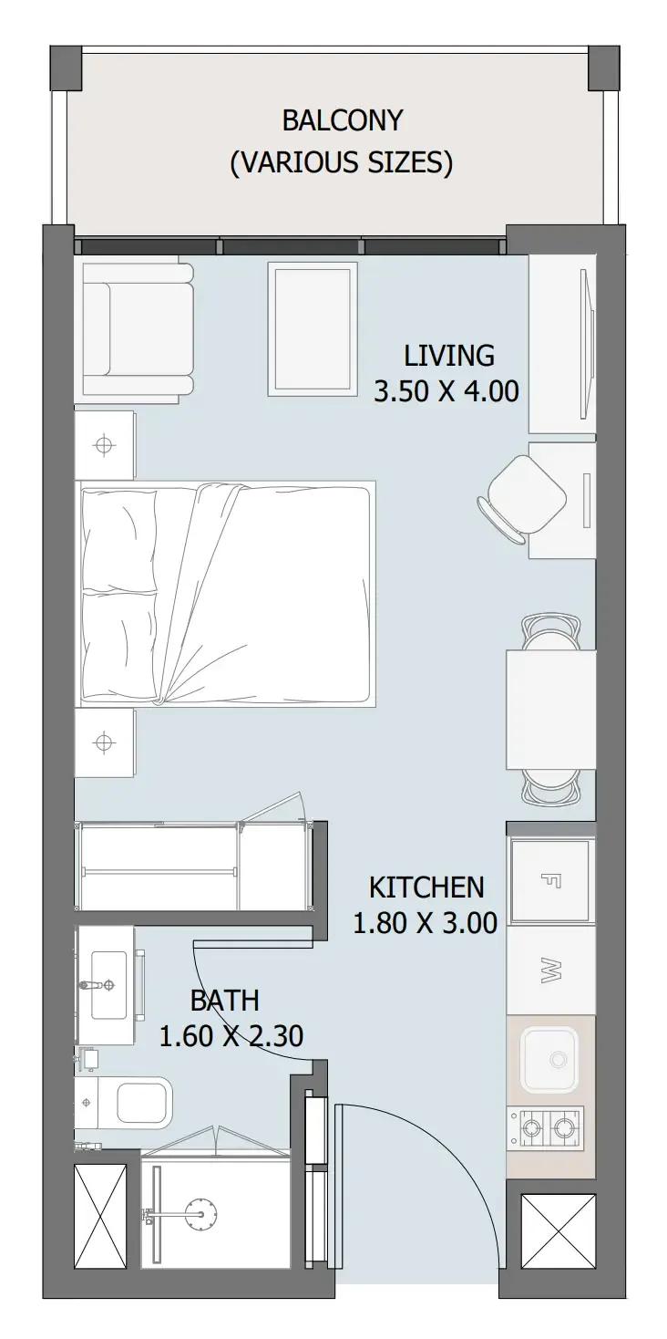 Verdana IV Studio floor plan, 318 – 389 sqft