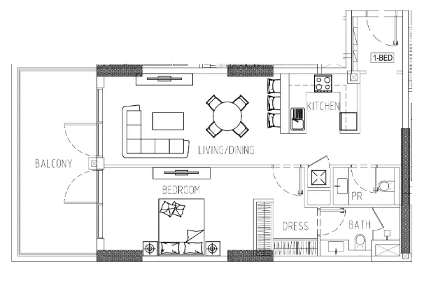 Damac Riverside Views 1 bed floor plan, 998 sqft