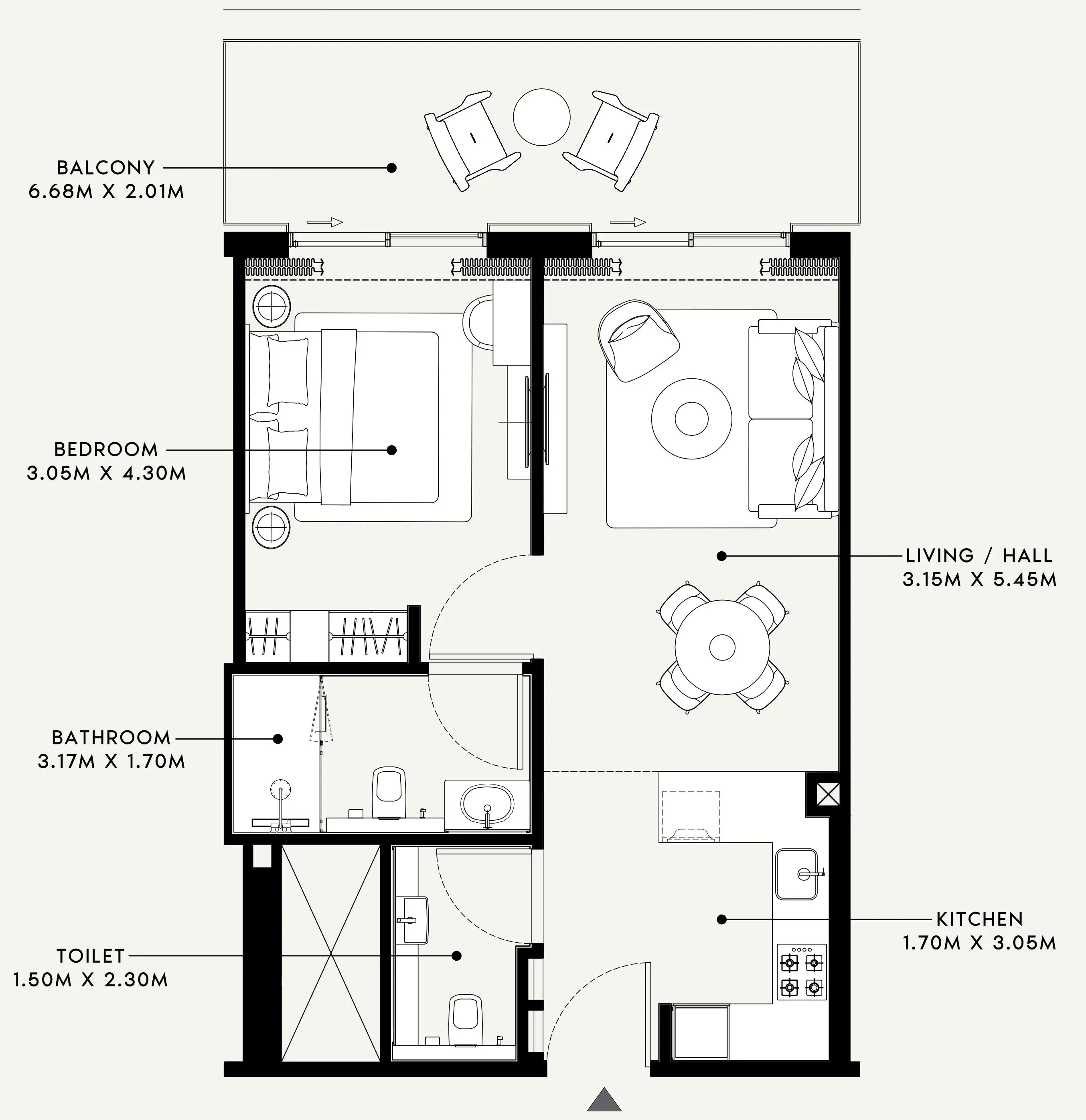 Azizi Venice 1 bed floor plan, 734 sqft