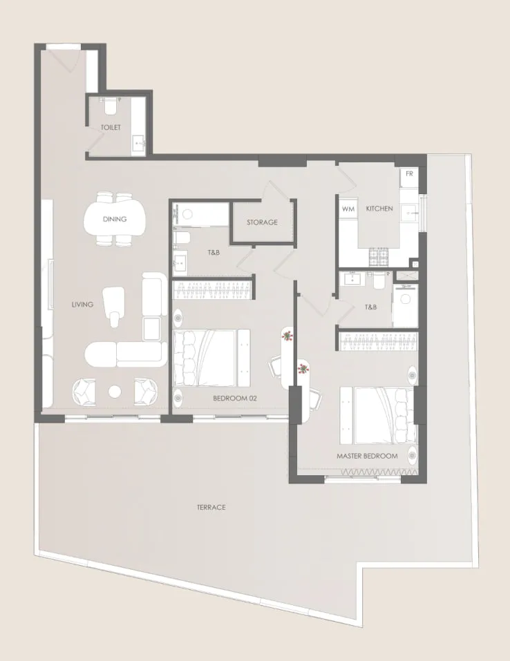 Cavara Circle 2 bed floor plan, 1,392 – 2,585 sqft