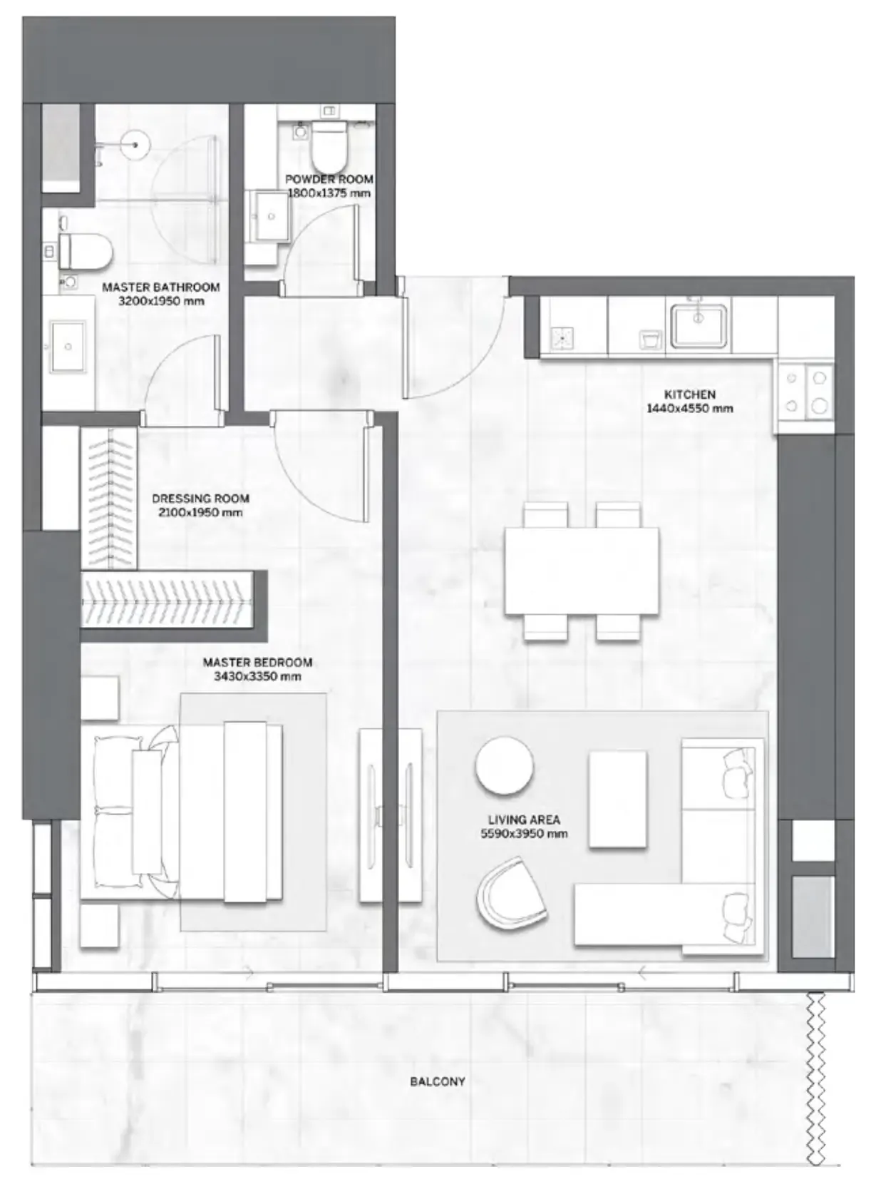 Trump International Resort 1 bed floor plan, 878 sqft
