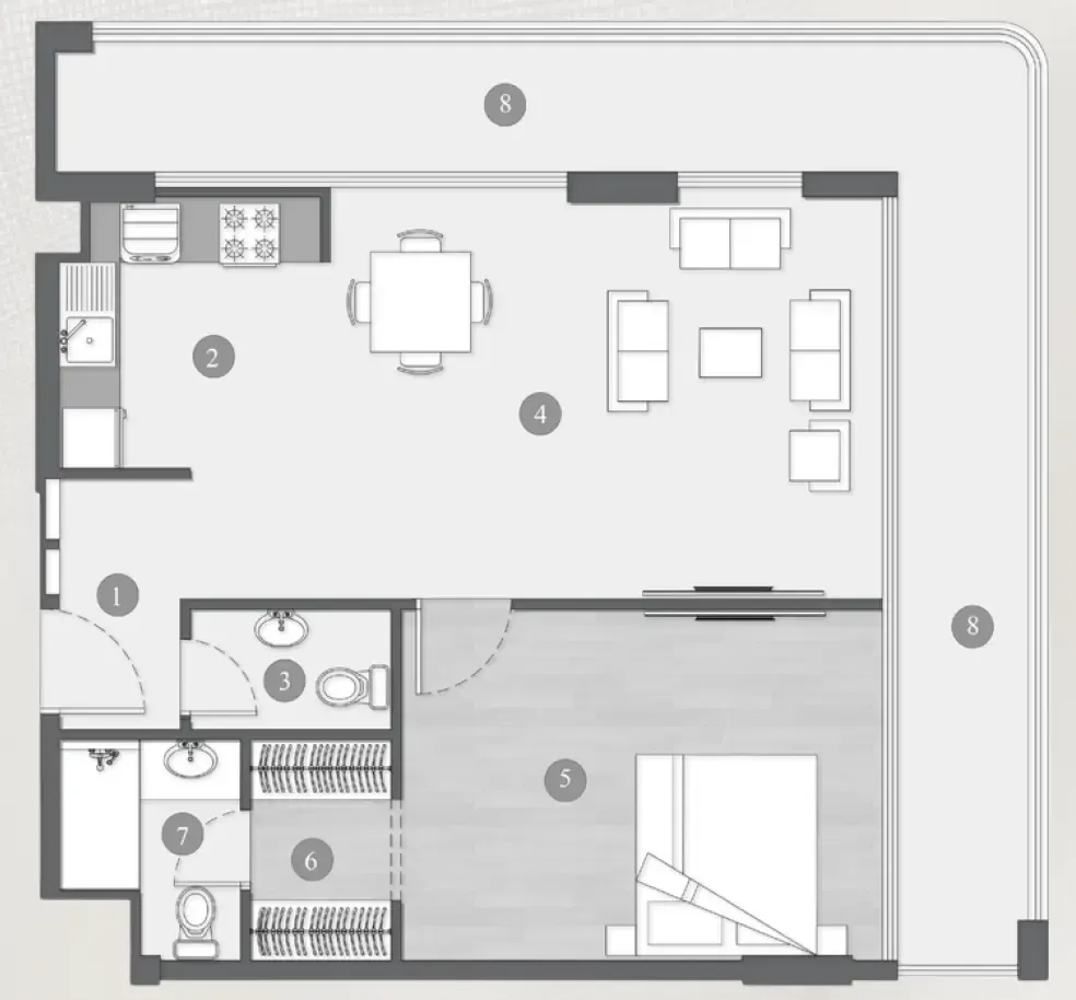 Elevia Residences  1 bed floor plan, 982 sqft