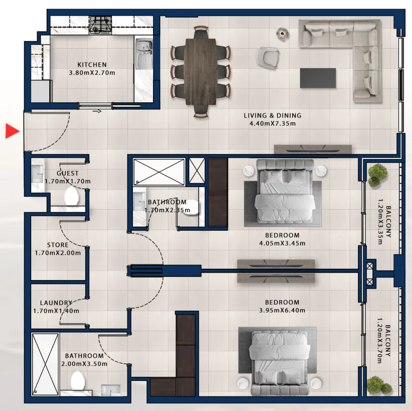 Asayel Avenue 2 bed floor plan, 1,469 sqft