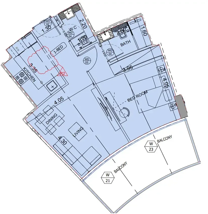 Binghatti HillCrest 1 bed floor plan, 722 sqft