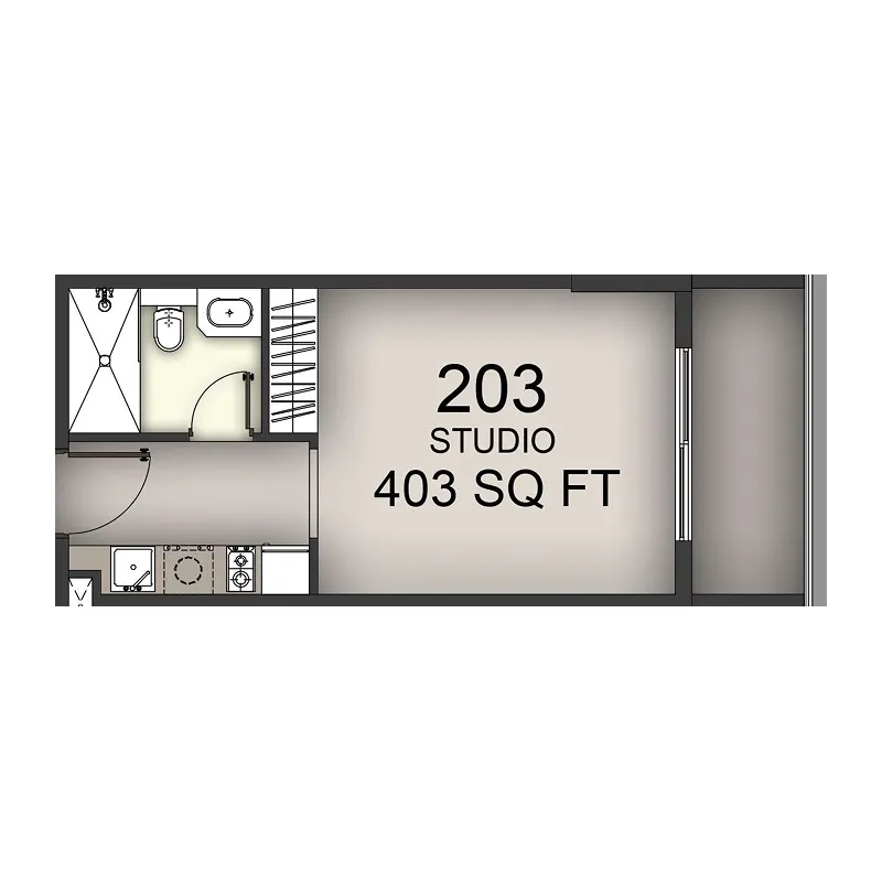 Aizel Tower Studio floor plan, 403 sqft