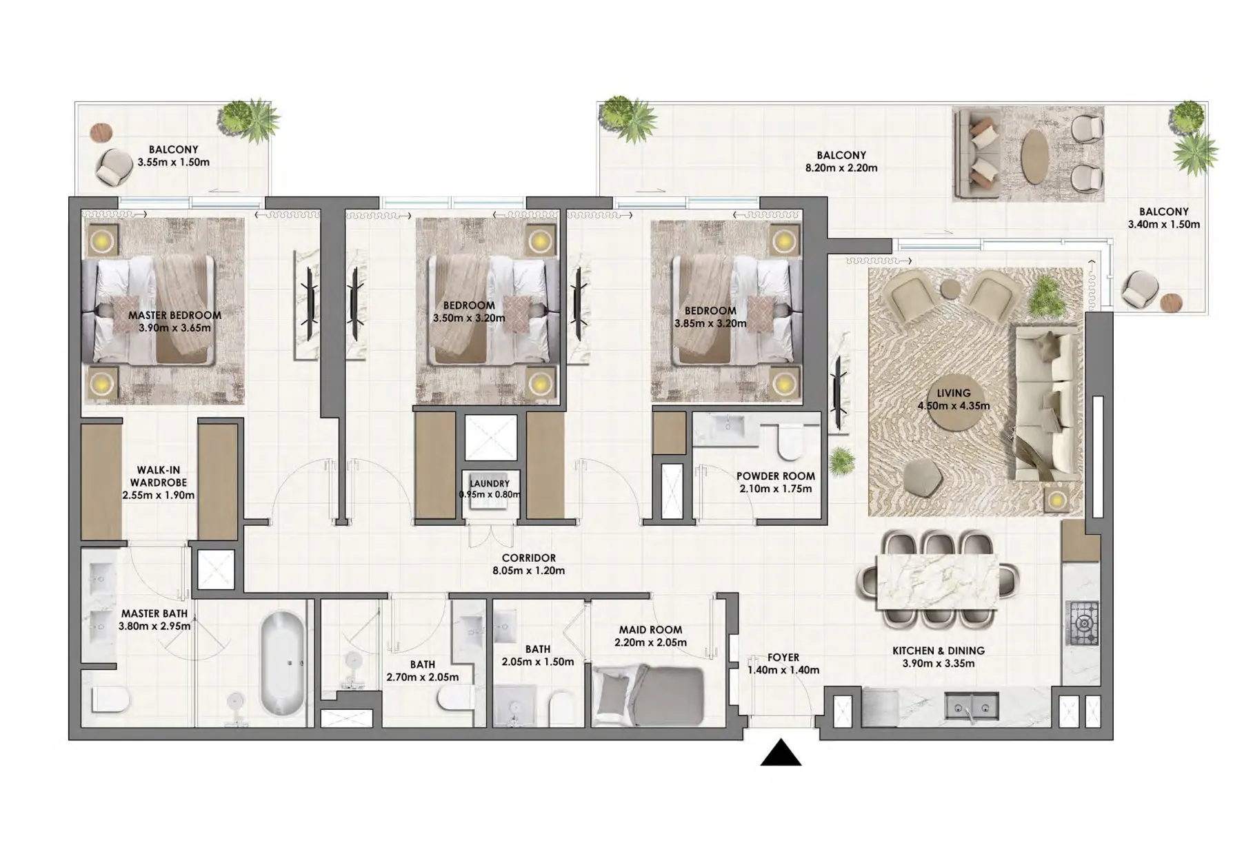 Parkwood Emaar 3 bed floor plan, 1,808 sqft