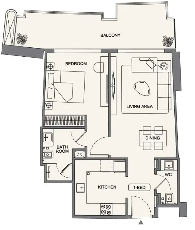 Binghatti Wraith 1 bed floor plan, 811 sqft