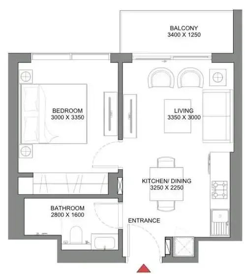 330 Riverside Crescent 1 bed floor plan, 830 – 850 sqft