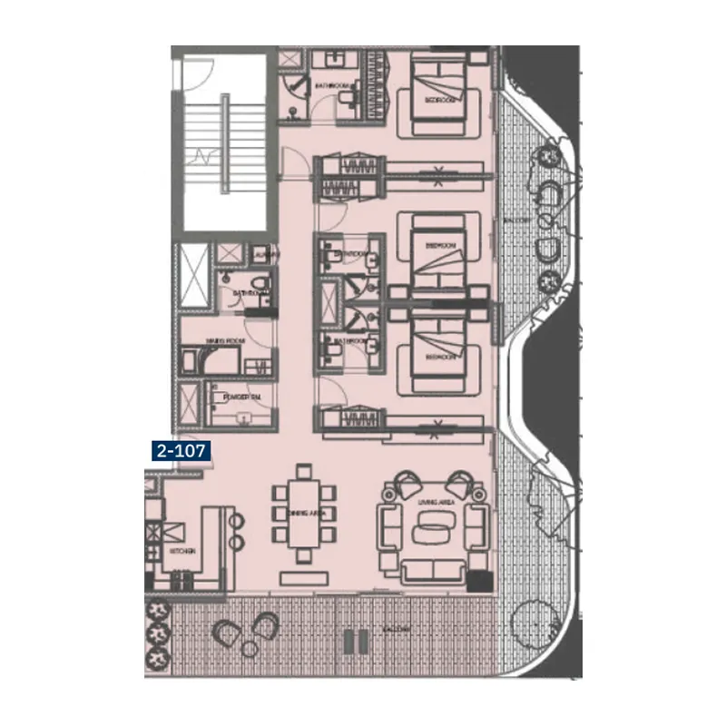 The Blue Beach Residence 3 bed floor plan, 2,426 sqft