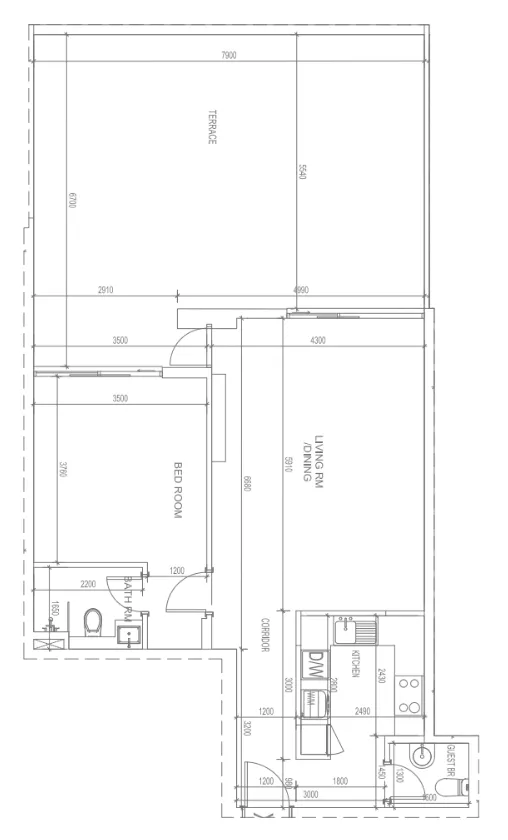 Blue Bay Walk 1 bed floor plan, 1,545 sqft
