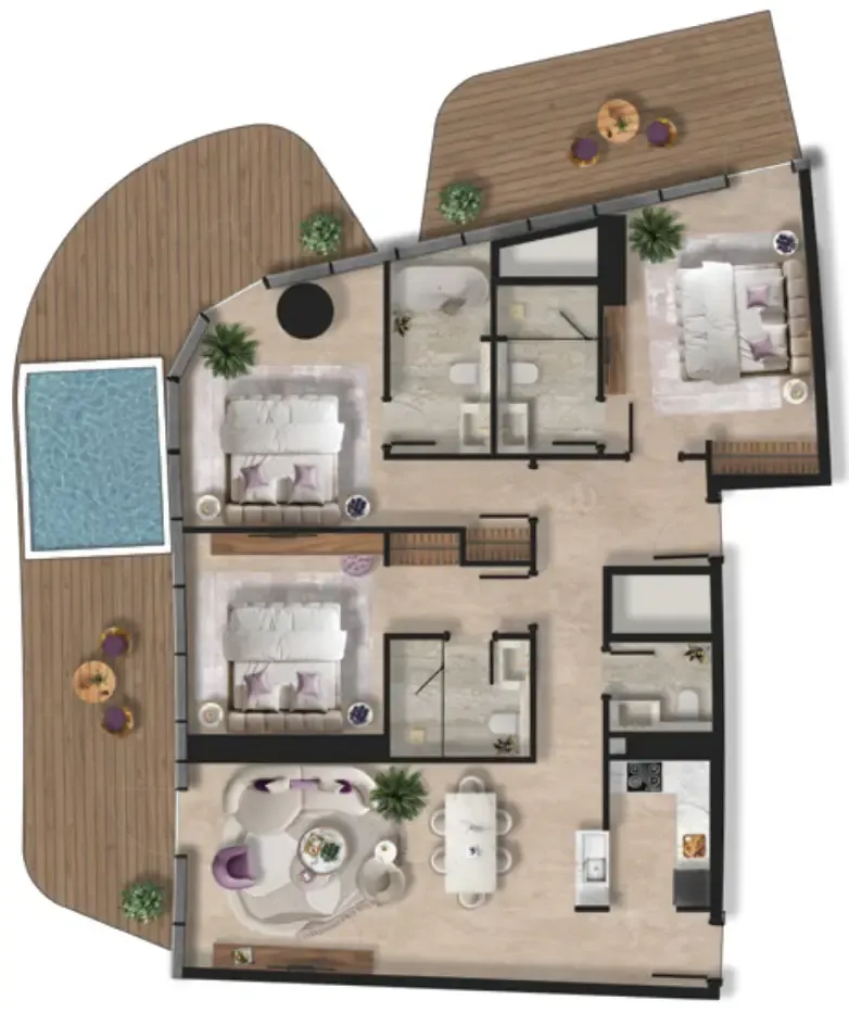 Taj Wellington Mews 3 bed floor plan, 1,985 sqft