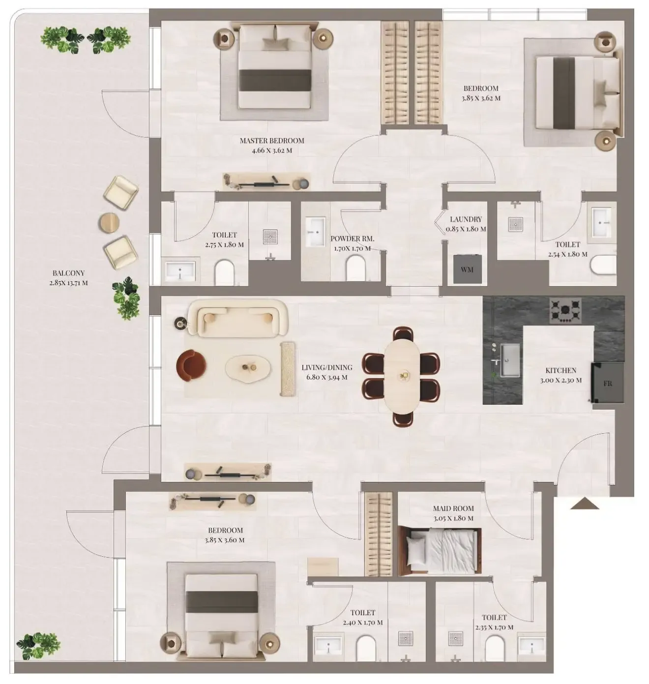 Rivo 3 bed floor plan, 1,858 sqft