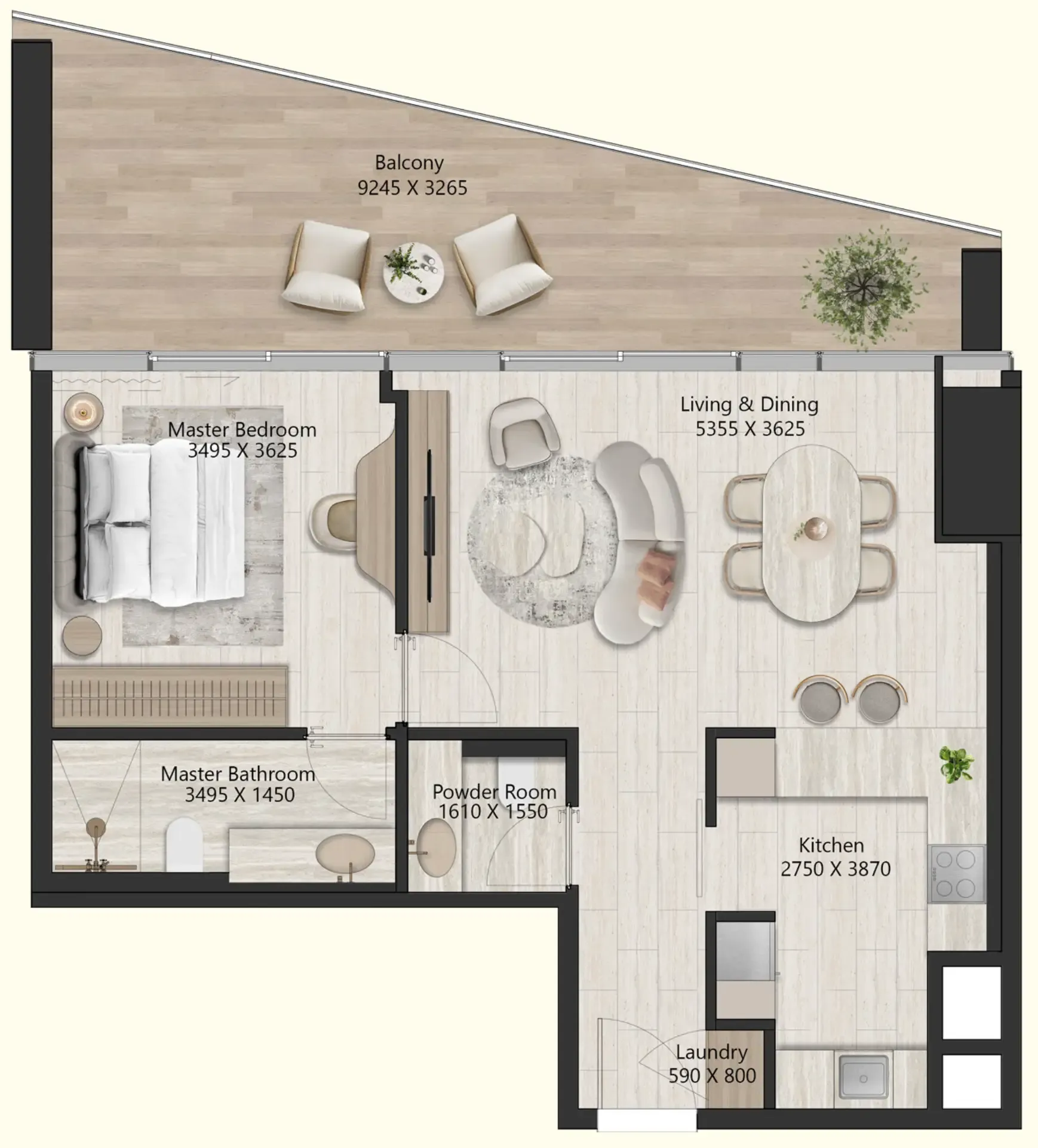 Il Vento 1 bed floor plan, 926 sqft