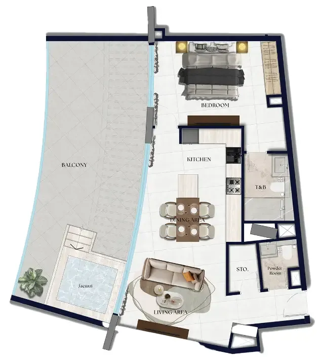 Xenia Residence 1 bed floor plan, 1,192 sqft