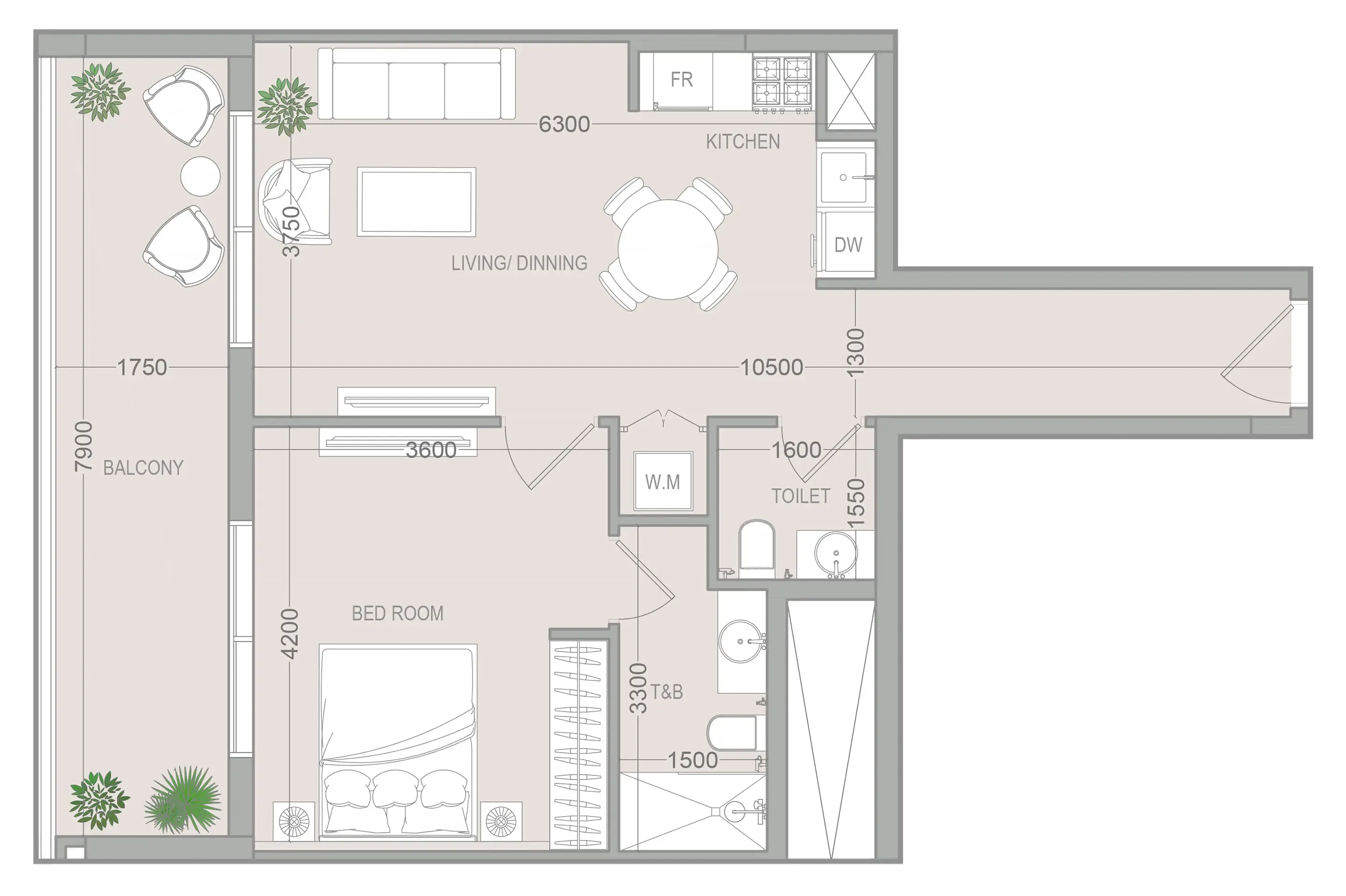 VERDAN1A 5 1 bed floor plan, 794 sqft
