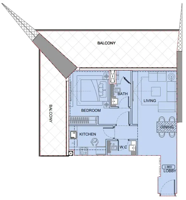 One by Binghatti 1 bed floor plan, 1,223 sqft